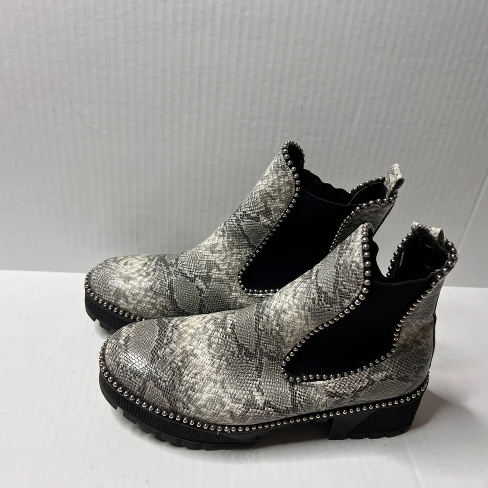 Studded Snake-Print Chelsea Boot - Gray